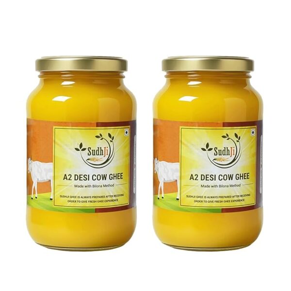 SudhJi 100% Pure A2 Cow Ghee – Traditional Bilona Method, 500ML - Pack of 2