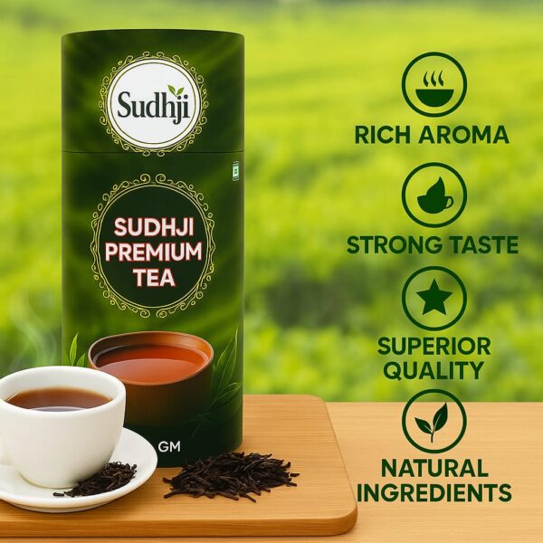 SUDHJI Premium Tea, Blended with 5 unique types of leaves from Upper Assam and enriched with Orthodox Tea leaves- 500g - Image 3